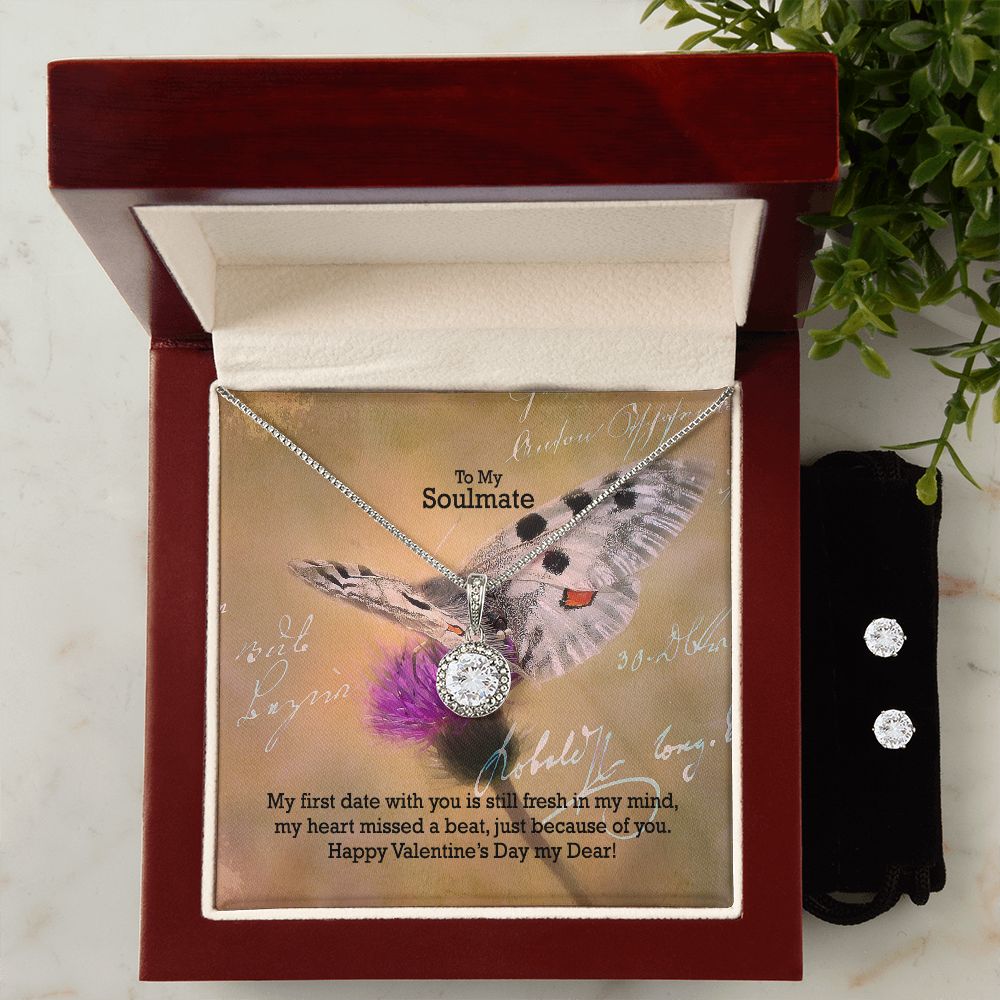To My Soulmate, Happy Valentine's Day My Dear - Eternal Hope Necklace & Clear CZ Earrings - Gift for Her