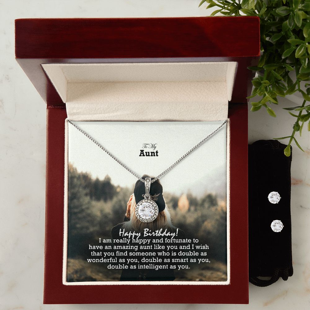 To My Aunt, I Am Really Happy & Fortunate To Have An Amazing Aunt Like You - Eternal Hope Necklace & Clear CZ Earrings - Gift for Aunt