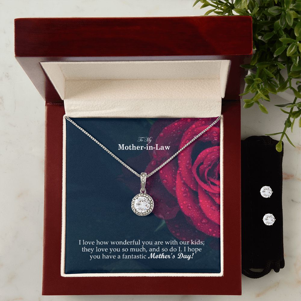 I Love How Wonderful You Are With Our Kids; They Love You So Much, & So Do I - I Hope You Have A Fantastic Mother's Day! - Eternal Hope Necklace & Clear CZ Earrings - Gift for Mother in law