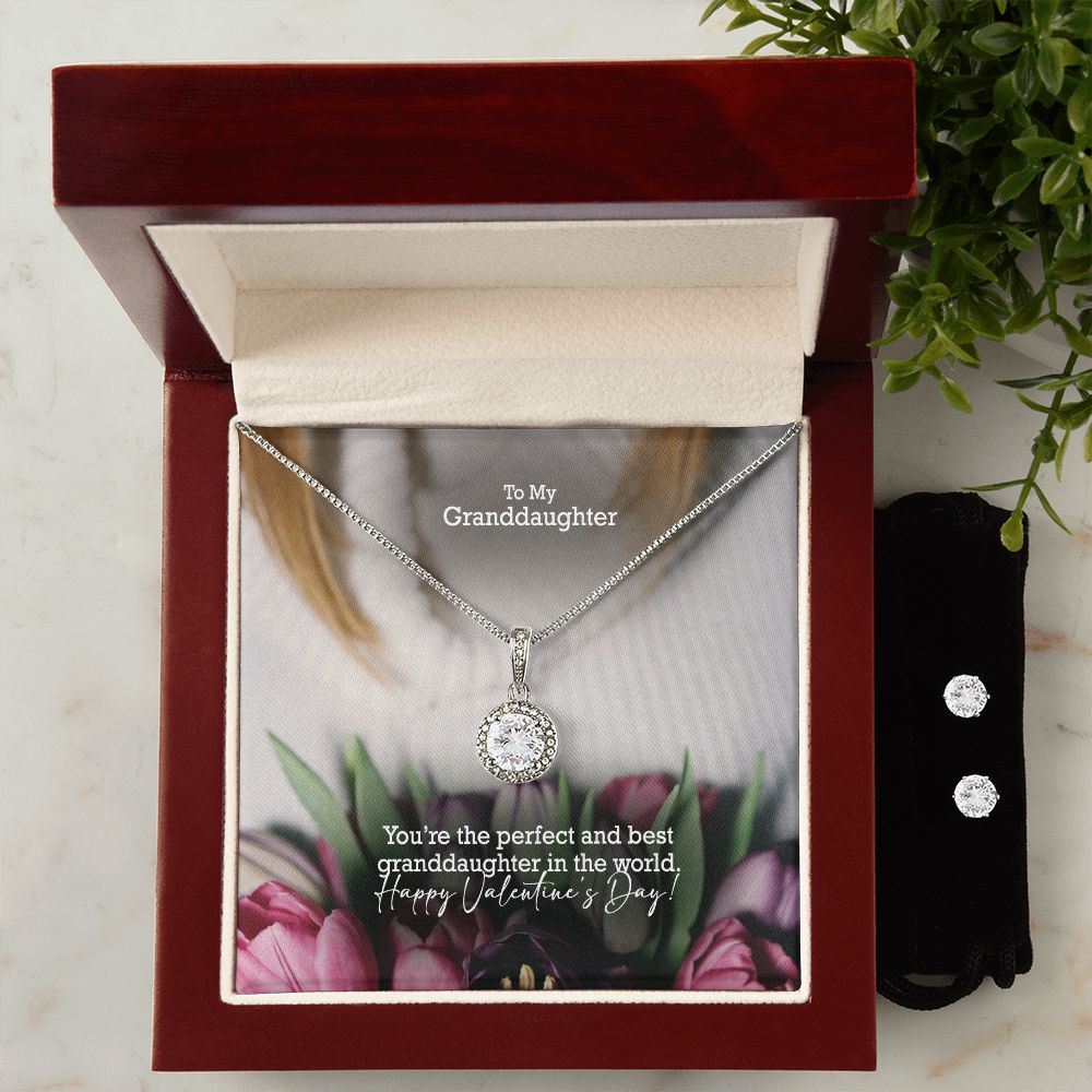 To My Granddaughter, You're The Perfect & Best Granddaughter In The World - Eternal Hope Necklace & Clear CZ Earrings - Gift for Granddaughter