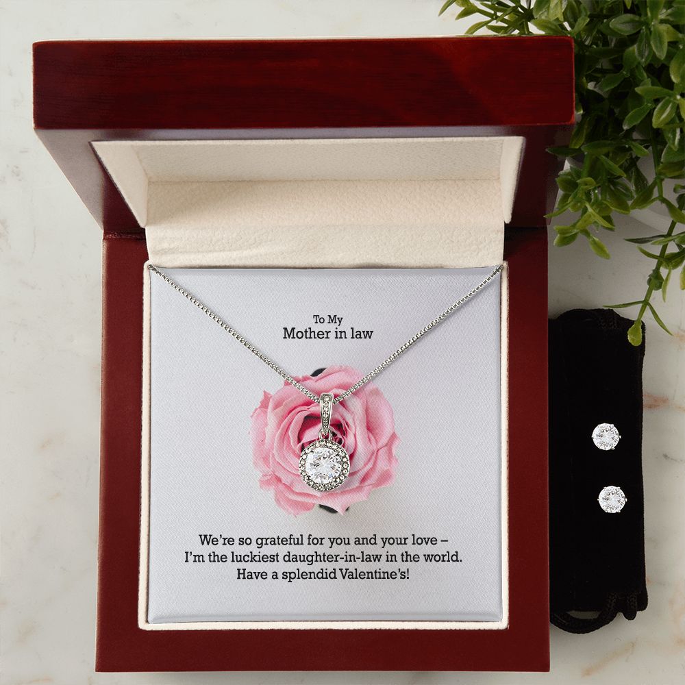 To My Mother in law, I'm The Luckiest Daughter-in-law in The World - Eternal Hope Necklace & Clear CZ Earrings - Gift for Mother in Law