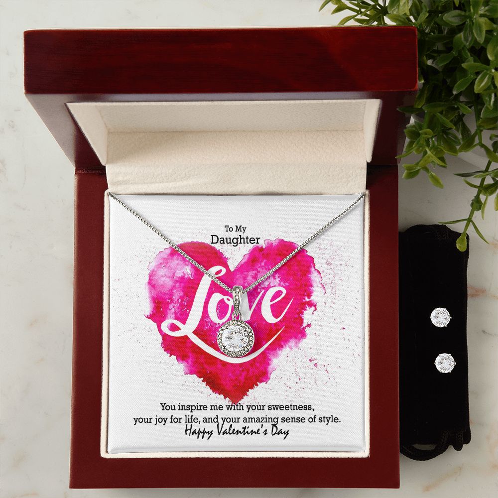 To My Daughter, You Inspire Me With Your Sweetness - Eternal Hope Necklace & Clear CZ Earrings - Gift for Daughter