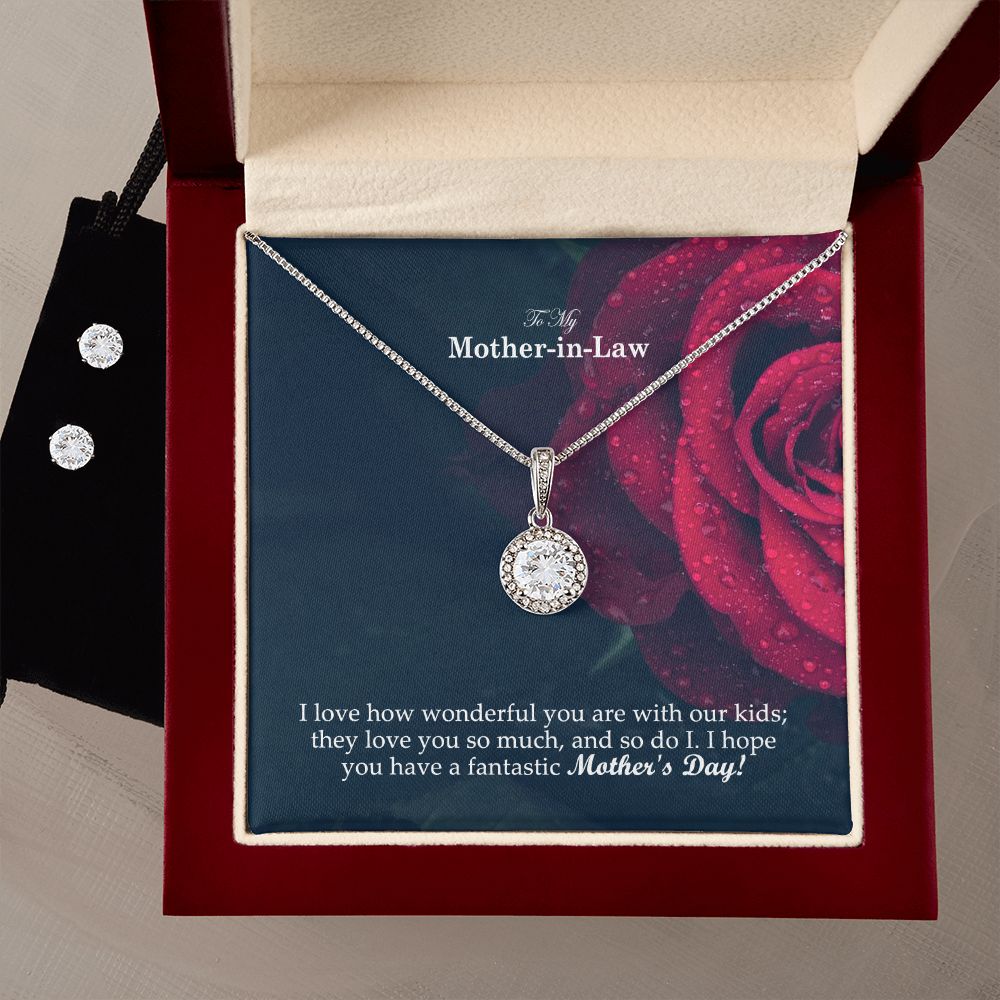 I Love How Wonderful You Are With Our Kids; They Love You So Much, & So Do I - I Hope You Have A Fantastic Mother's Day! - Eternal Hope Necklace & Clear CZ Earrings - Gift for Mother in law