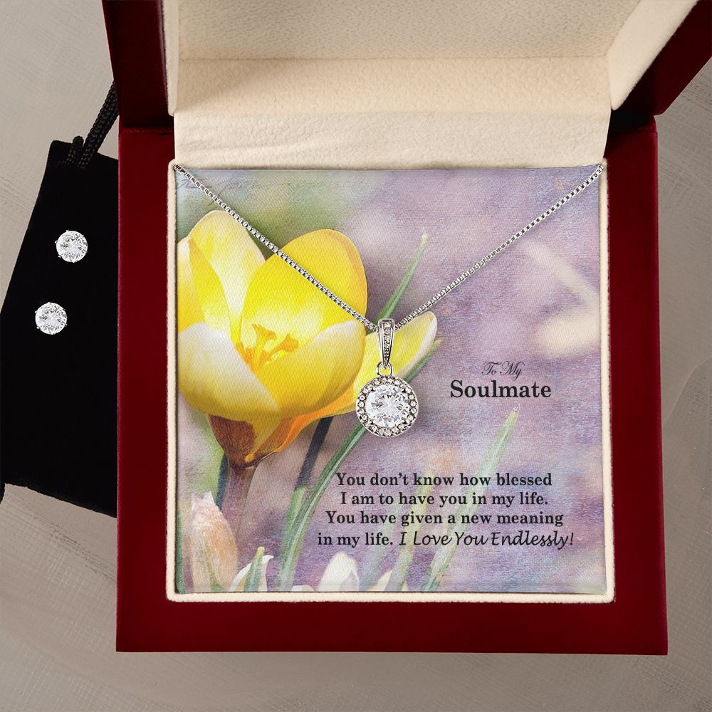 To My Soulmate, You Have Given A New Meaning In My Life - Eternal Hope Necklace & Clear CZ Earrings - Gift for Her
