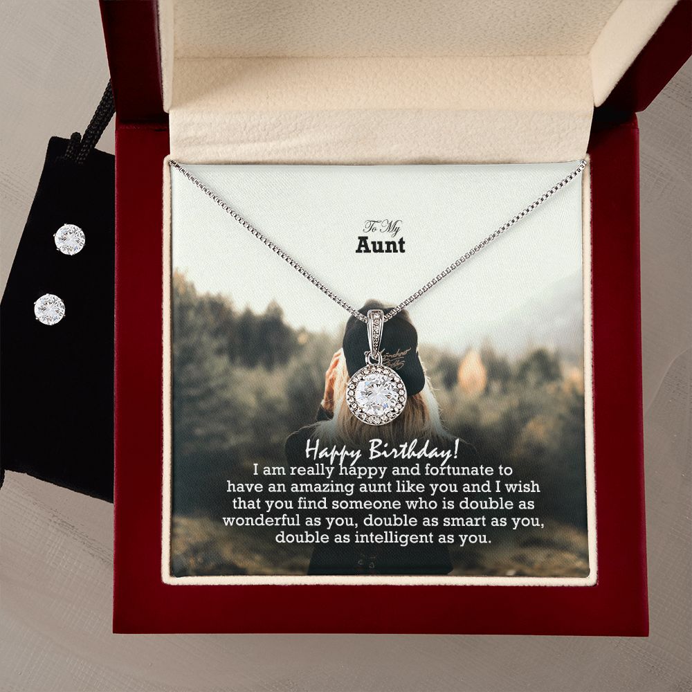 To My Aunt, I Am Really Happy & Fortunate To Have An Amazing Aunt Like You - Eternal Hope Necklace & Clear CZ Earrings - Gift for Aunt