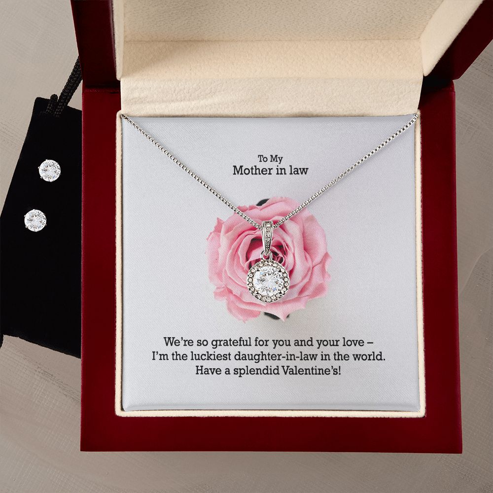 To My Mother in law, I'm The Luckiest Daughter-in-law in The World - Eternal Hope Necklace & Clear CZ Earrings - Gift for Mother in Law