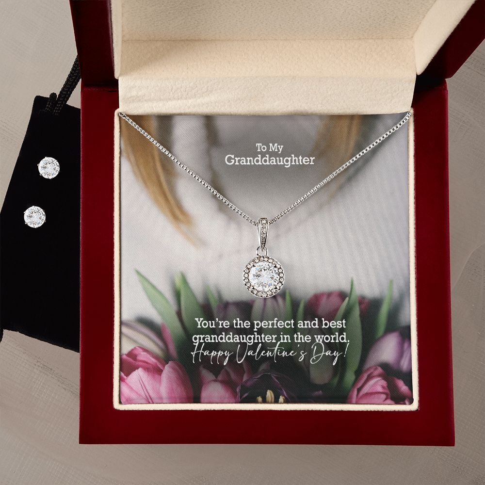 To My Granddaughter, You're The Perfect & Best Granddaughter In The World - Eternal Hope Necklace & Clear CZ Earrings - Gift for Granddaughter