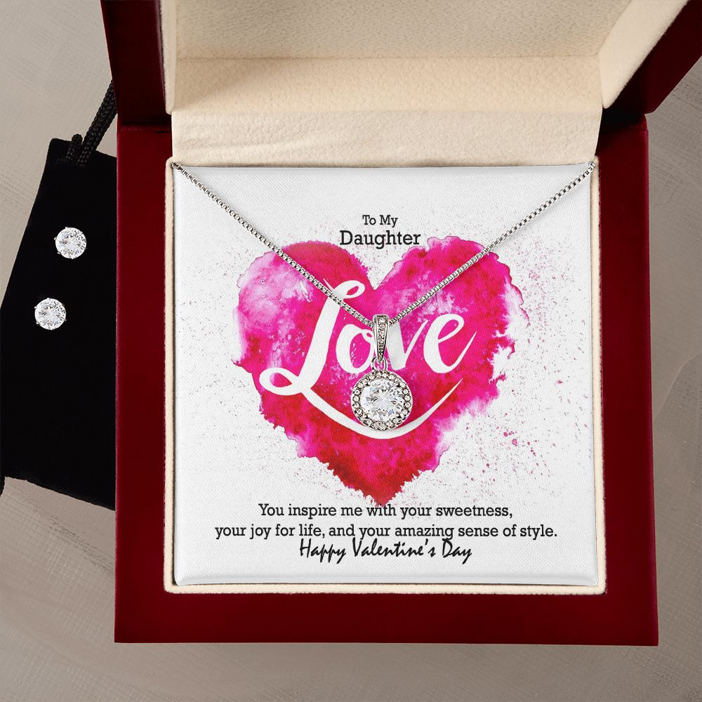 To My Daughter, You Inspire Me With Your Sweetness - Eternal Hope Necklace & Clear CZ Earrings - Gift for Daughter