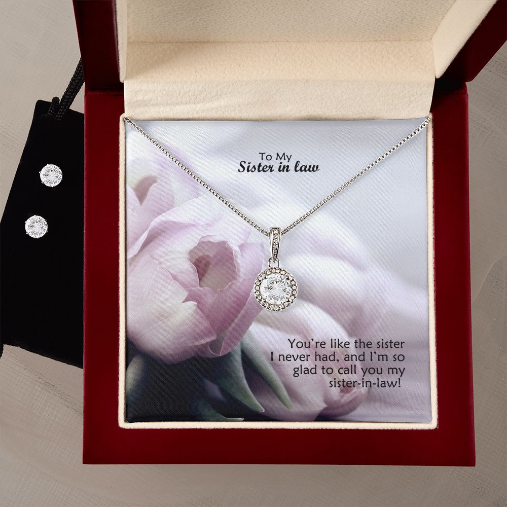 To My Sister in law, You're Like A Sister I Never Had, & I'm So Glad To Call You My Sister-in-law - Eternal Hope Necklace & Clear CZ Earrings - Gift for Sister in Law