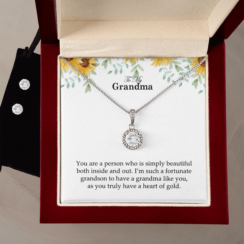 To My Grandma, You Are A Person Who Is Simply Beautiful Both Inside and Out - Eternal Hope Necklace & Clear CZ Earrings - Gift for Grandma