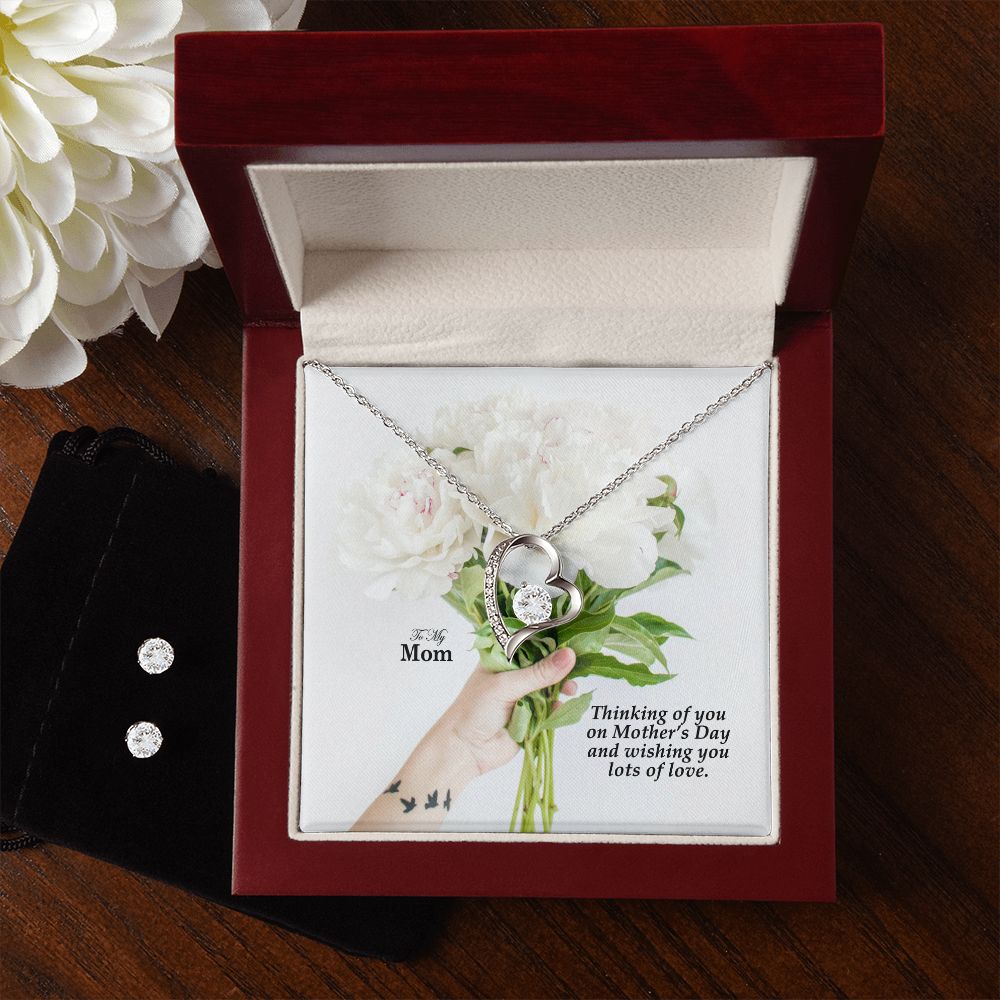Thinking Of You On Mother's Day & Wishing You Lots Of Love - Forever Love Necklace & Clear CZ Earrings - Gift for Mom