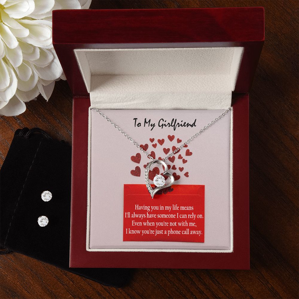 To My Girlfriend, Having You In My Life Means I'll Always Have Someone I Can Rely On - Forever Love Necklace & Clear CZ Earrings - Gift for Girlfriend