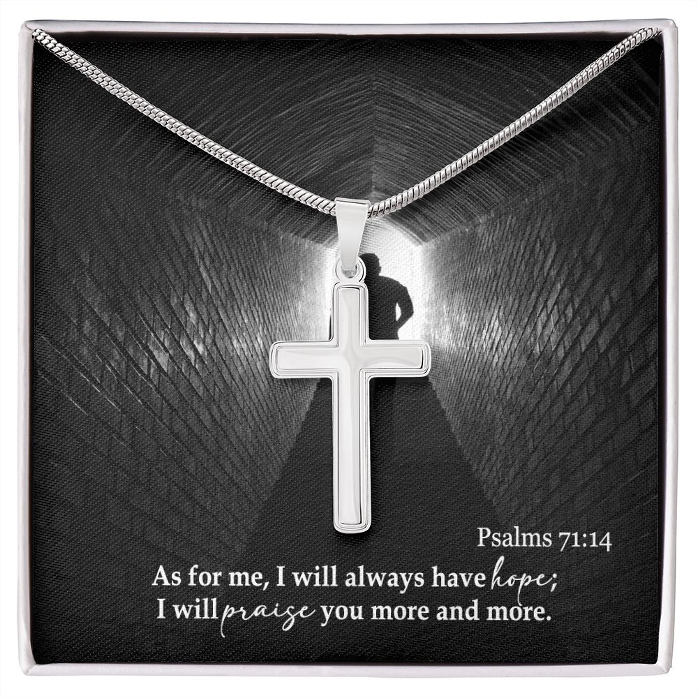 As For Me, I Will Always Have Hope - Stainless Cross Necklace with Message Card - Gift for Him