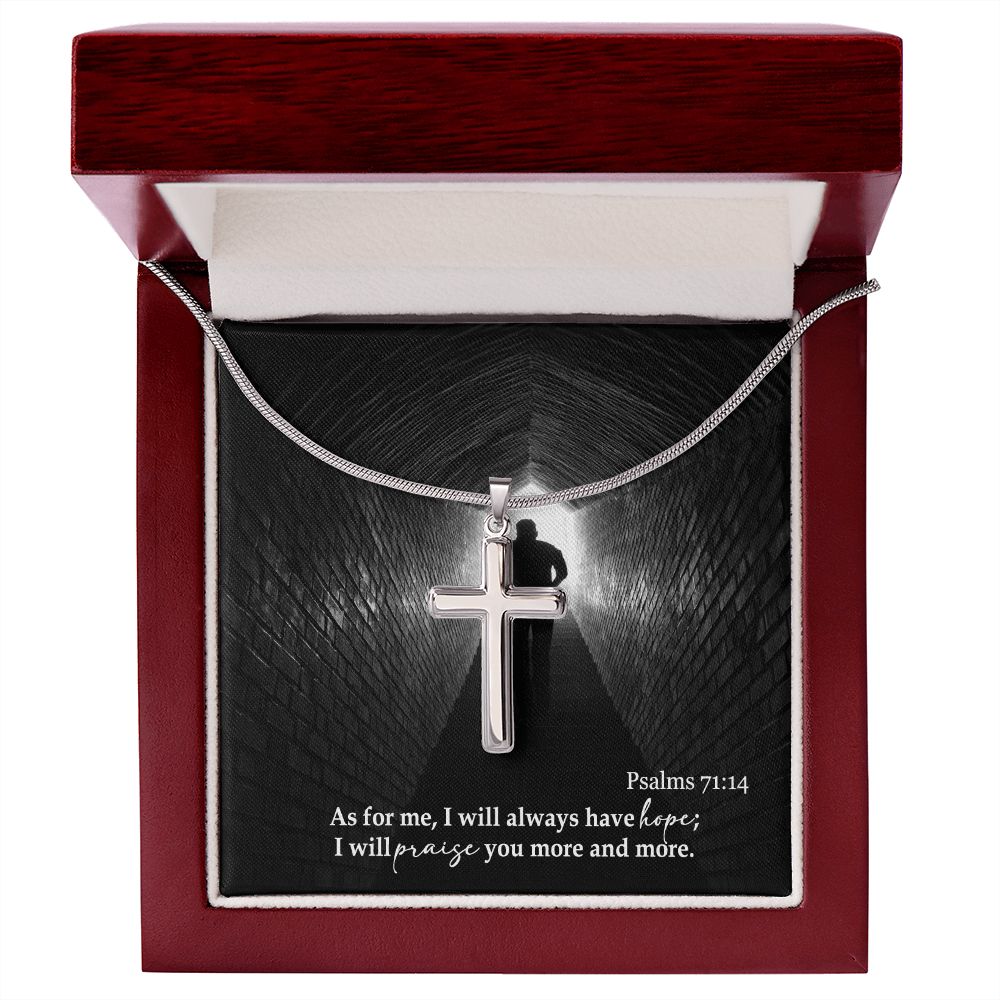 As For Me, I Will Always Have Hope - Stainless Cross Necklace with Message Card - Gift for Him