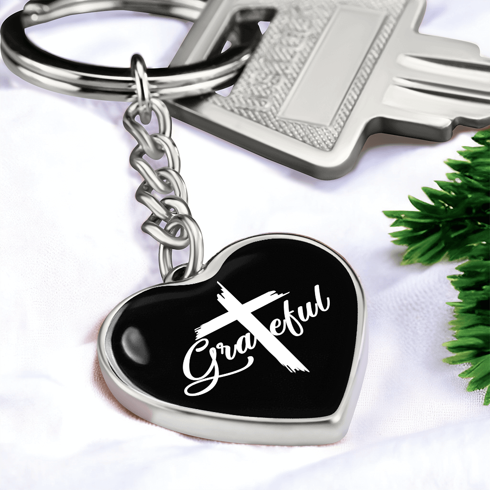 Grateful- Graphic Heart Keychain - Gift for Her - Gift for Him