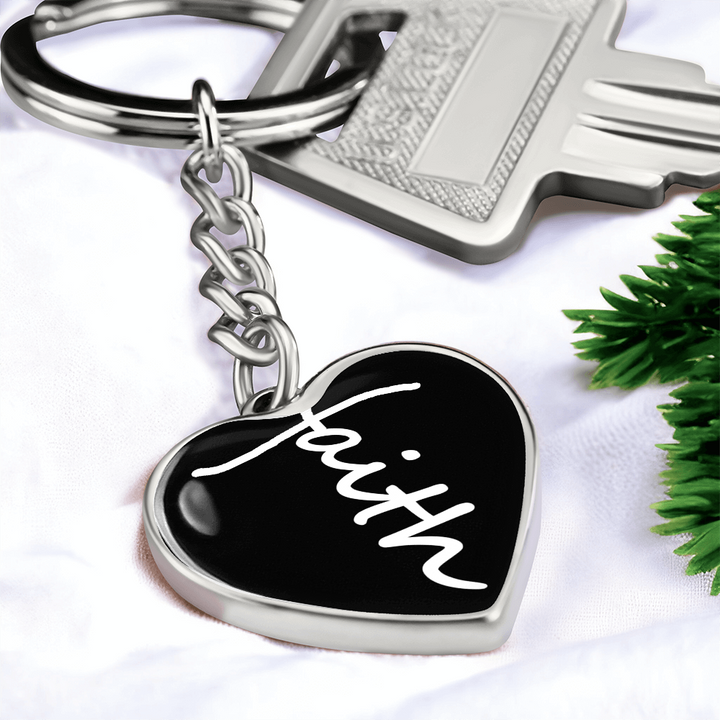 Faith (White) – Graphic Heart Keychain – Gift for Her - Gift for Him