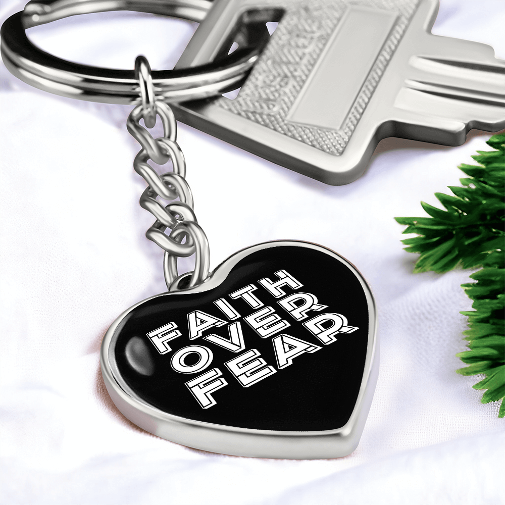 Faith Over Fear (White) – Graphic Heart Keychain – Gift for Her - Gift for Him