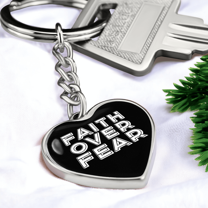 Faith Over Fear (White) – Graphic Heart Keychain – Gift for Her - Gift for Him