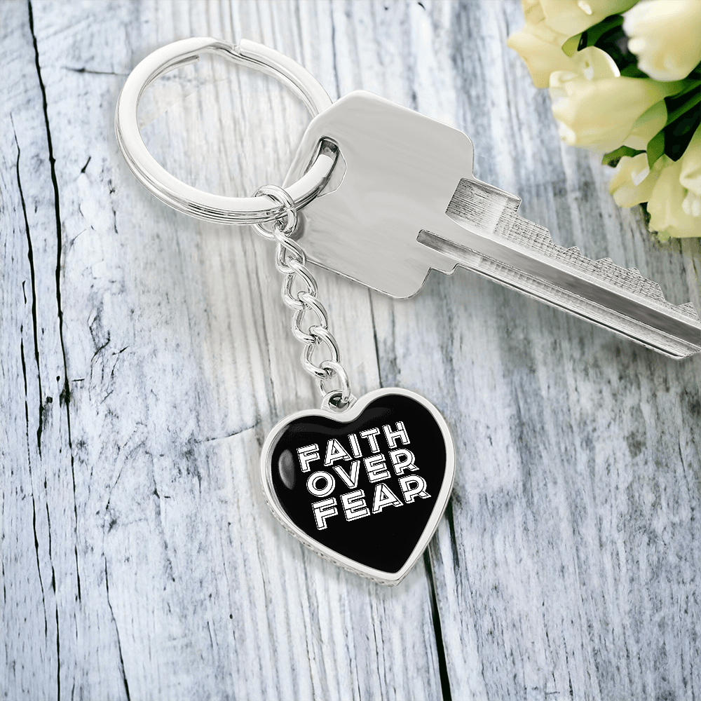 Faith Over Fear (White) – Graphic Heart Keychain – Gift for Her - Gift for Him