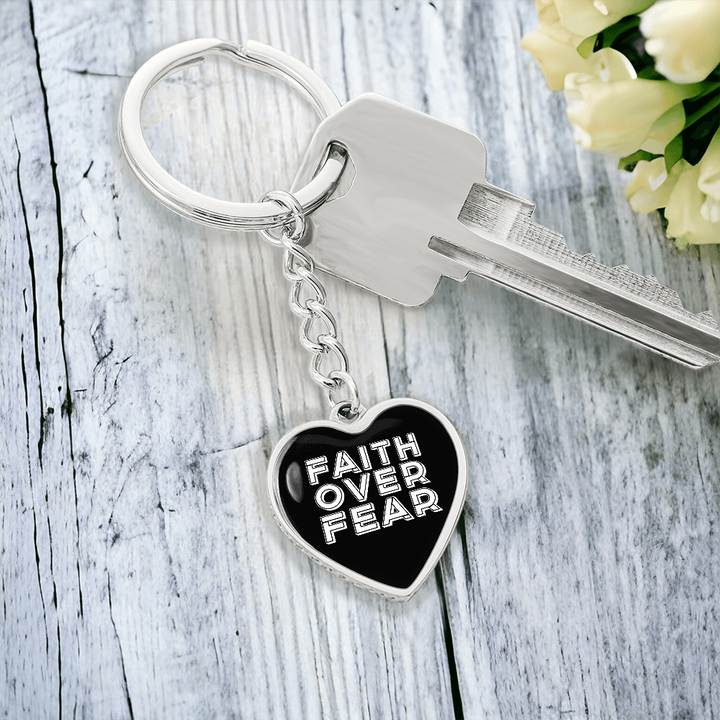 Faith Over Fear (White) – Graphic Heart Keychain – Gift for Her - Gift for Him