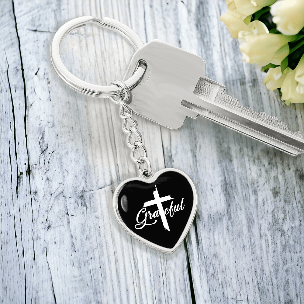 Grateful- Graphic Heart Keychain - Gift for Her - Gift for Him
