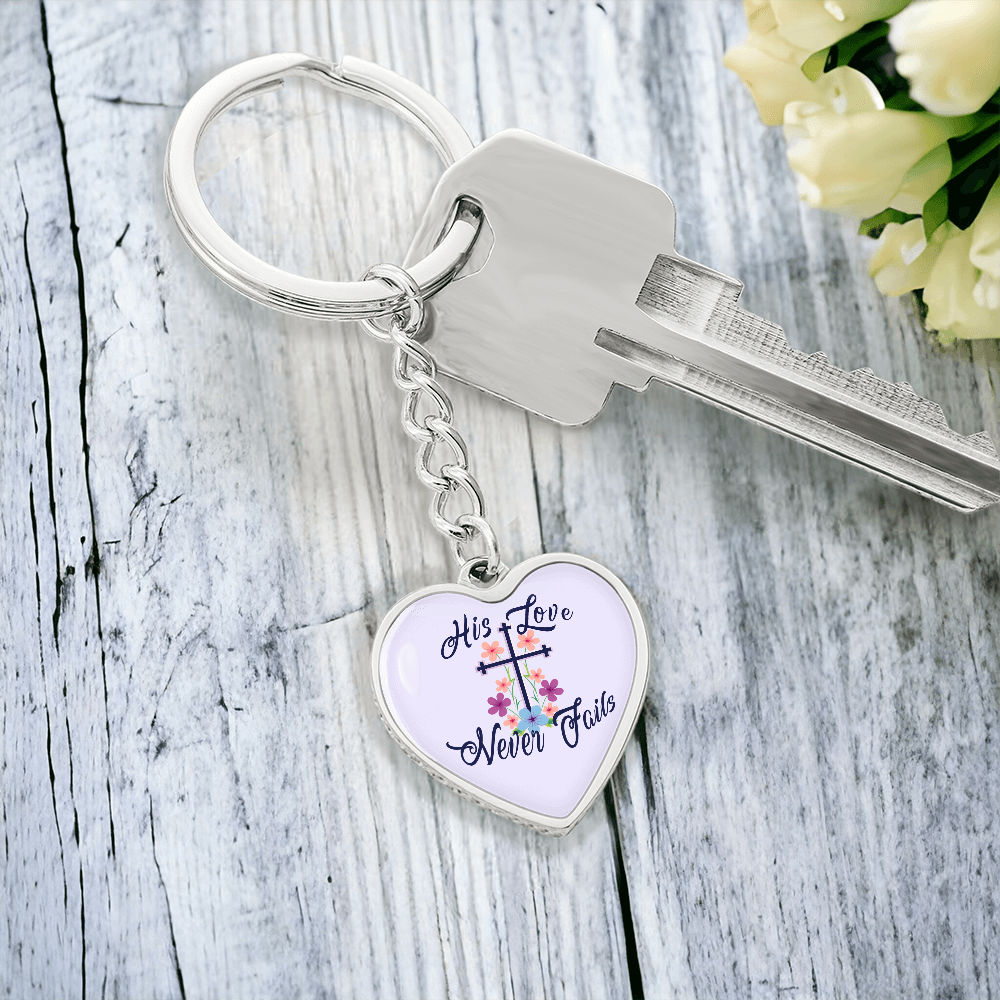 His Love Never Fails - Graphic Heart Keychain - Gift for Her