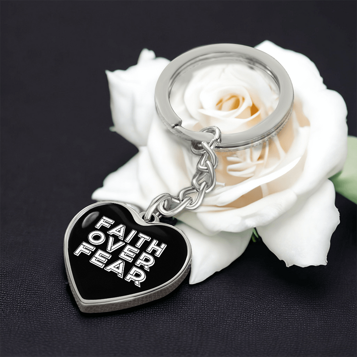 Faith Over Fear (White) – Graphic Heart Keychain – Gift for Her - Gift for Him