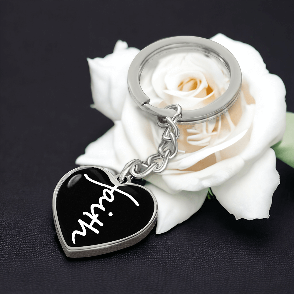 Faith (White) – Graphic Heart Keychain – Gift for Her - Gift for Him
