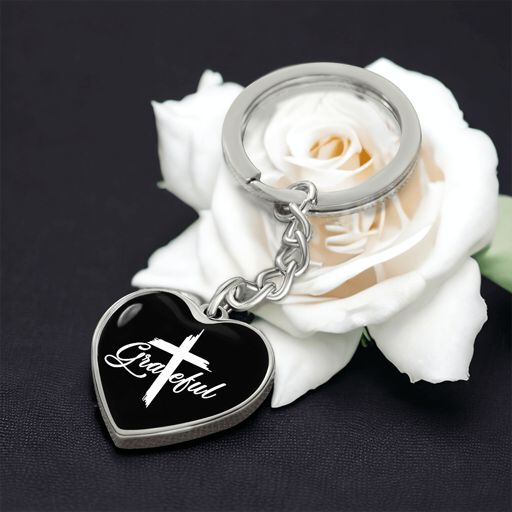 Grateful- Graphic Heart Keychain - Gift for Her - Gift for Him