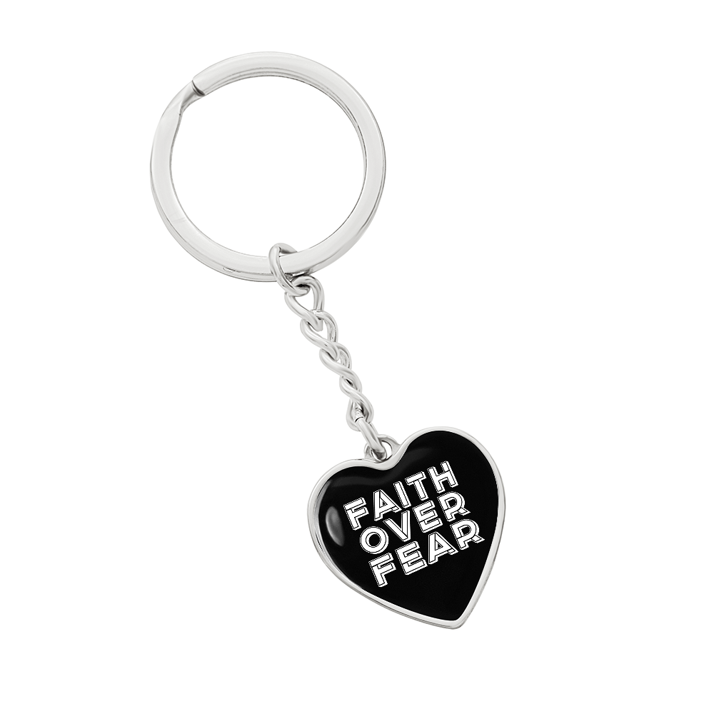 Faith Over Fear (White) – Graphic Heart Keychain – Gift for Her - Gift for Him