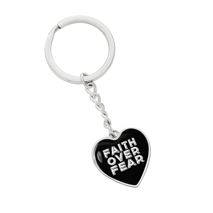 Faith Over Fear (White) – Graphic Heart Keychain – Gift for Her - Gift for Him