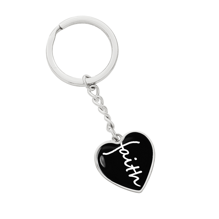 Faith (White) – Graphic Heart Keychain – Gift for Her - Gift for Him