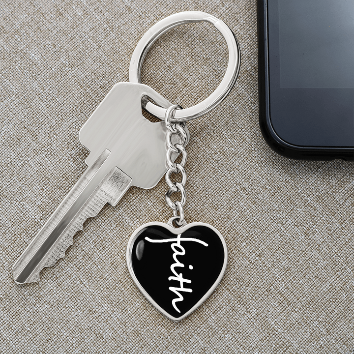 Faith (White) – Graphic Heart Keychain – Gift for Her - Gift for Him