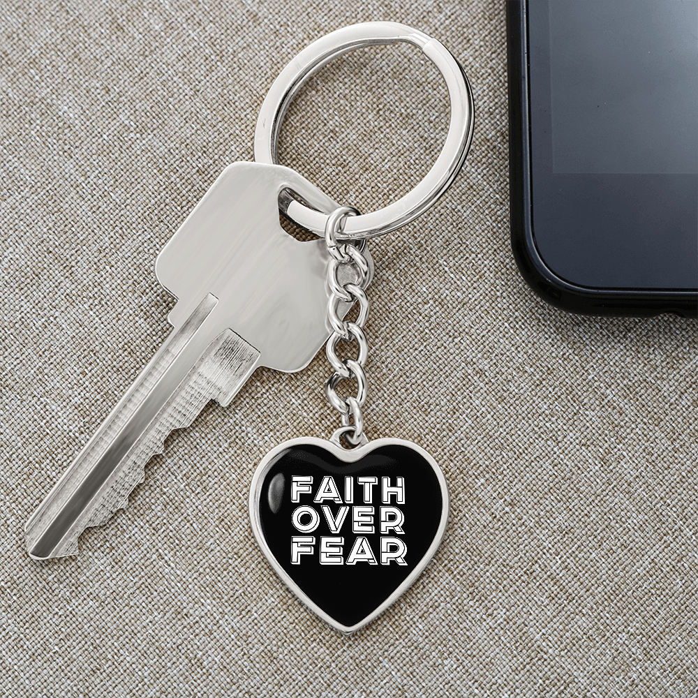 Faith Over Fear (White) – Graphic Heart Keychain – Gift for Her - Gift for Him