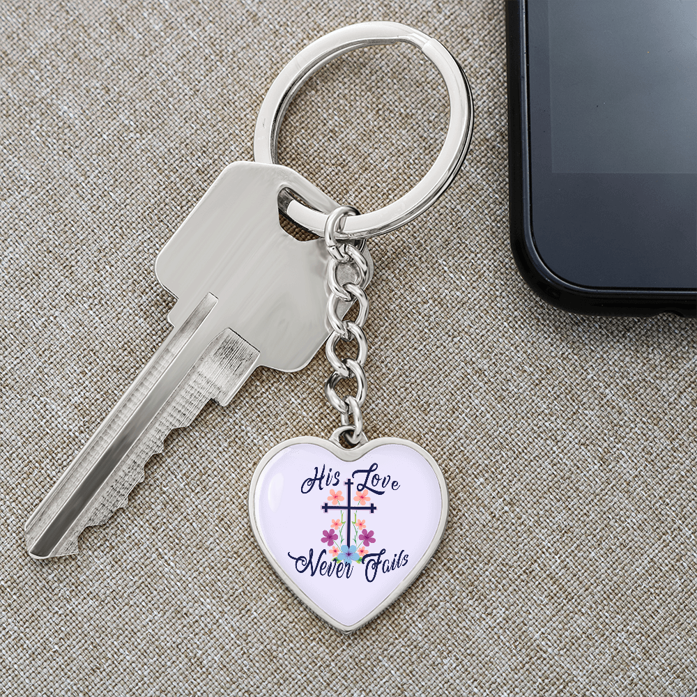 His Love Never Fails - Graphic Heart Keychain - Gift for Her