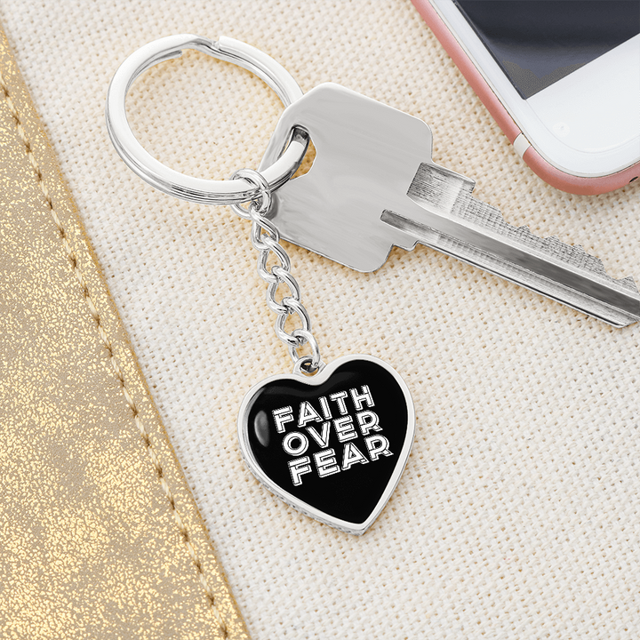 Faith Over Fear (White) – Graphic Heart Keychain – Gift for Her - Gift for Him
