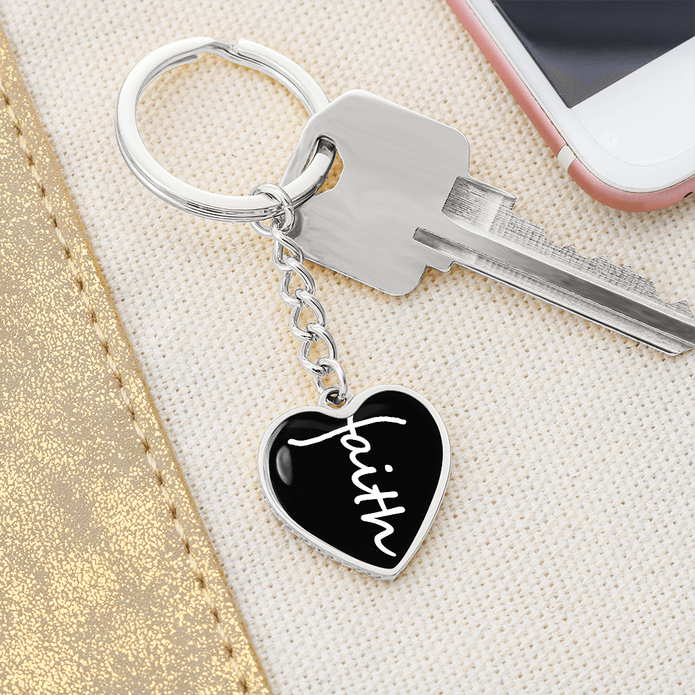 Faith (White) – Graphic Heart Keychain – Gift for Her - Gift for Him