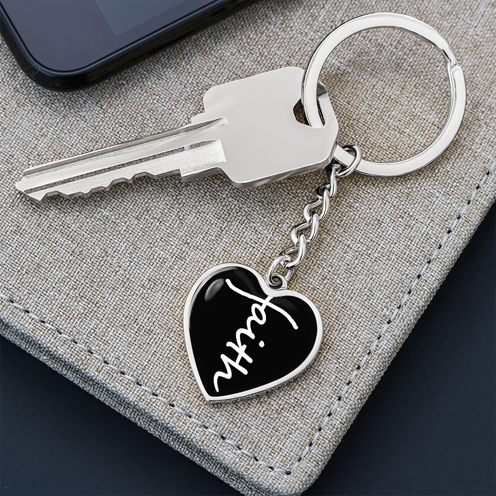 Faith (White) – Graphic Heart Keychain – Gift for Her - Gift for Him