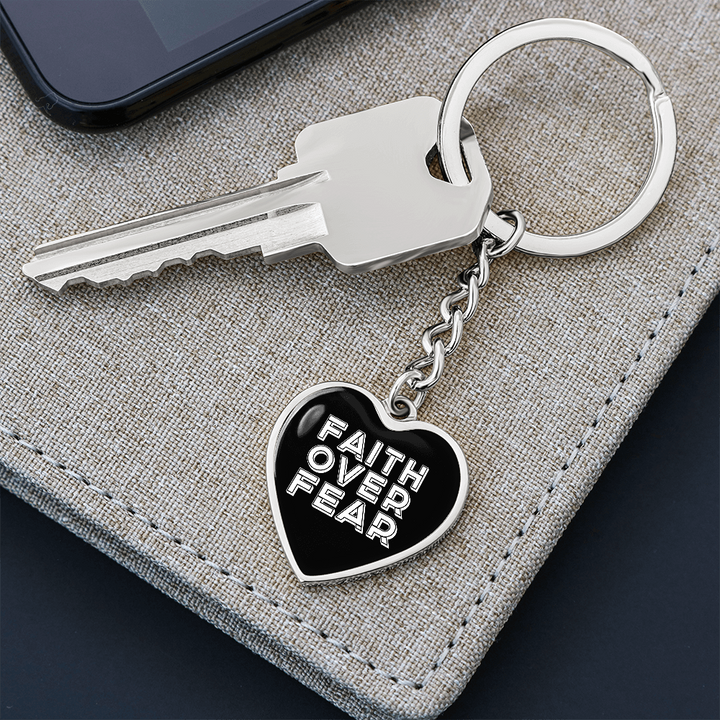 Faith Over Fear (White) – Graphic Heart Keychain – Gift for Her - Gift for Him