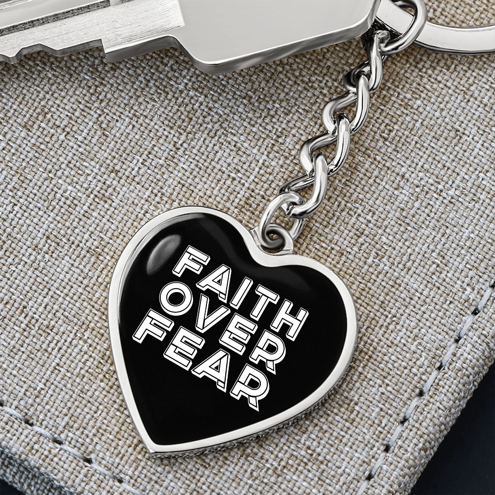 Faith Over Fear (White) – Graphic Heart Keychain – Gift for Her - Gift for Him