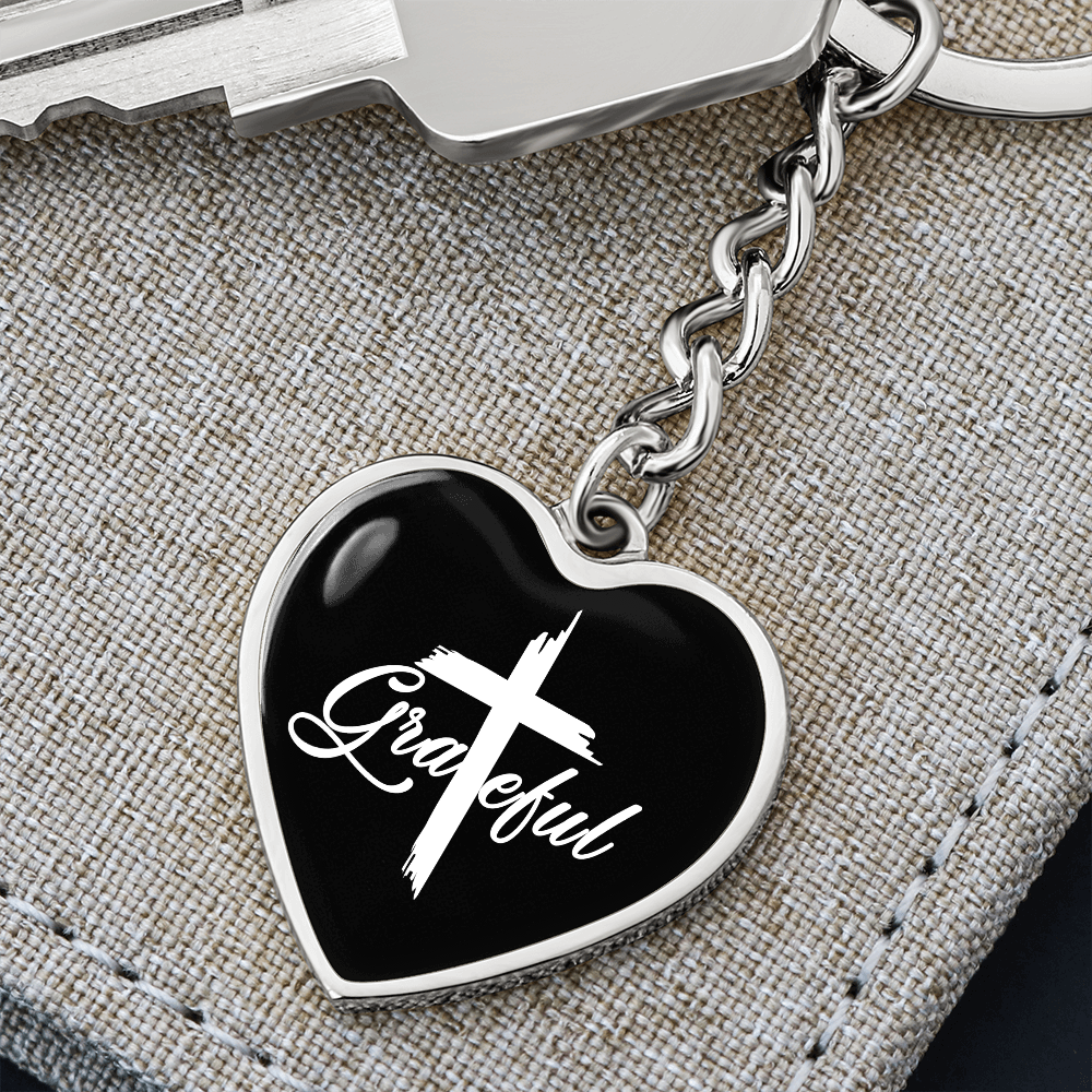 Grateful- Graphic Heart Keychain - Gift for Her - Gift for Him