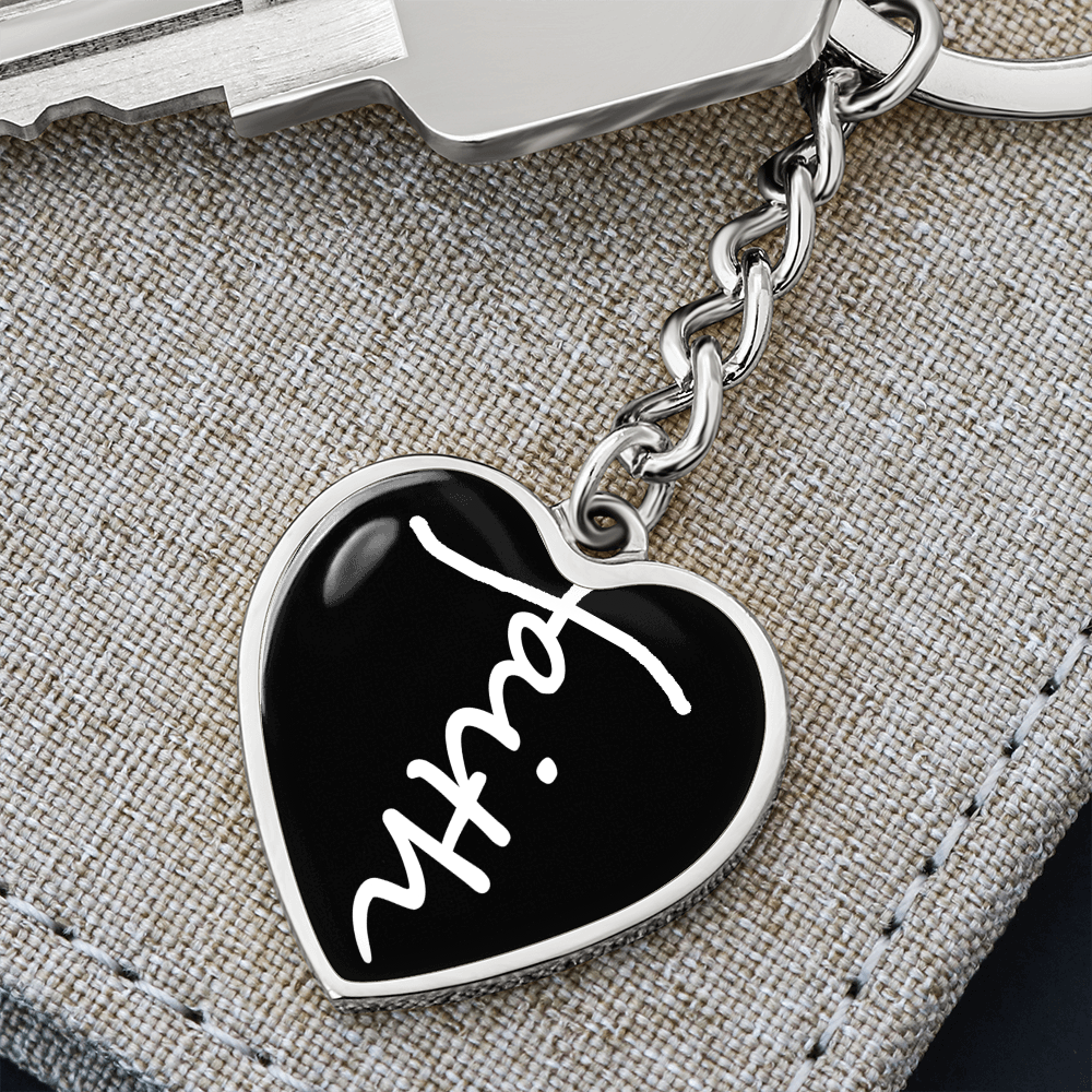 Faith (White) - Graphic Heart Keychain - Gift for Her - Gift for Him