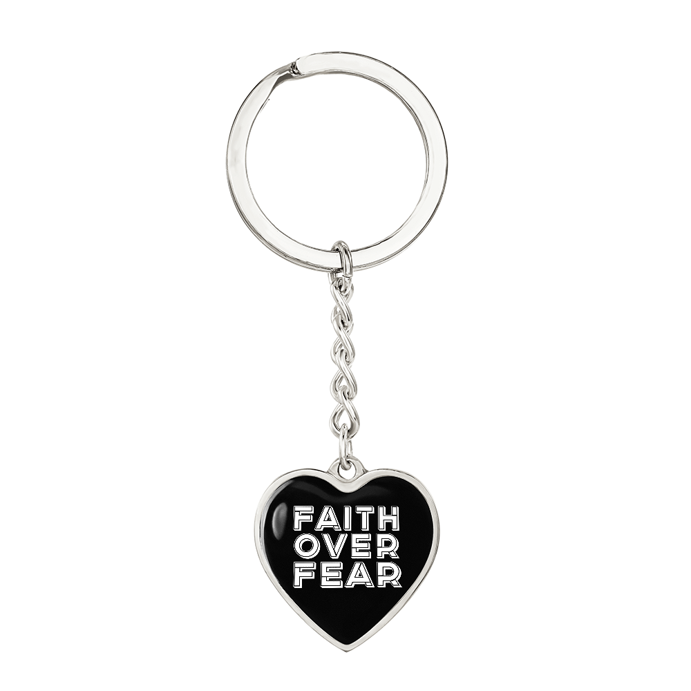 Faith Over Fear (White) – Graphic Heart Keychain – Gift for Her - Gift for Him