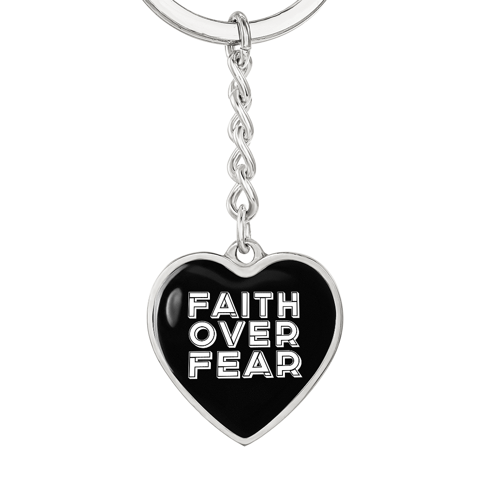 Faith Over Fear (White) – Graphic Heart Keychain – Gift for Her - Gift for Him