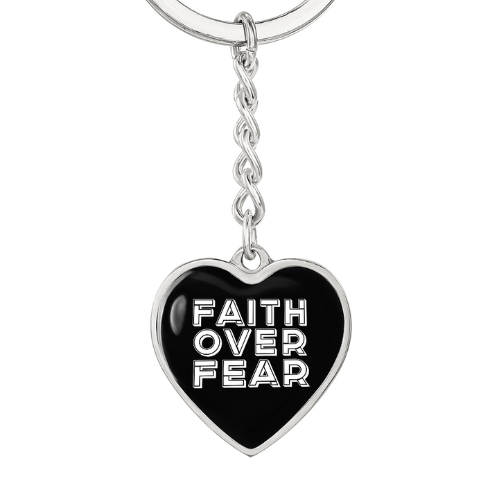 Faith Over Fear (White) – Graphic Heart Keychain – Gift for Her - Gift for Him