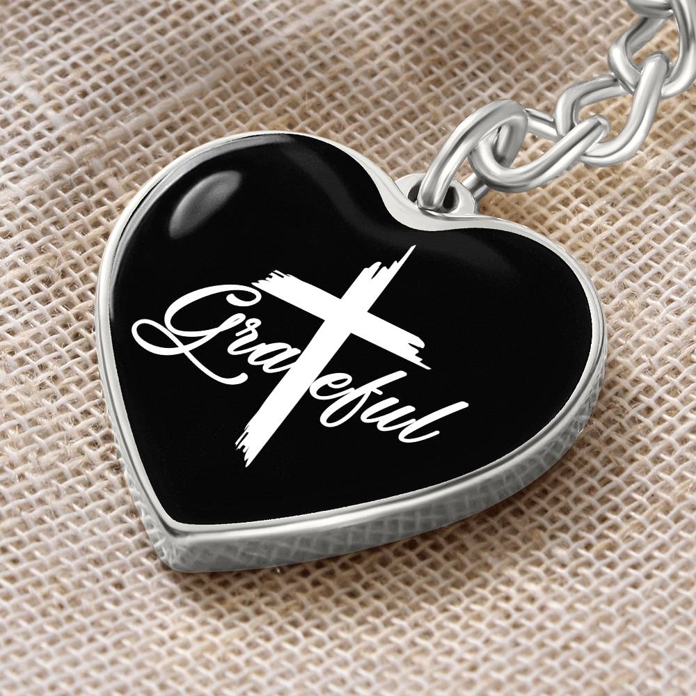 Grateful- Graphic Heart Keychain - Gift for Her - Gift for Him