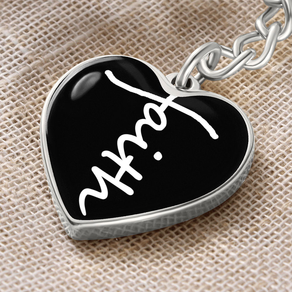 Faith (White) - Graphic Heart Keychain - Gift for Her - Gift for Him