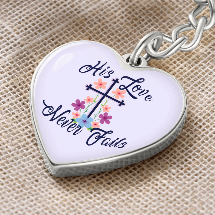 His Love Never Fails Heart Keychain – Gift for Her