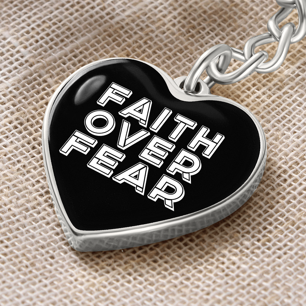 Faith Over Fear (White) – Graphic Heart Keychain – Gift for Her - Gift for Him