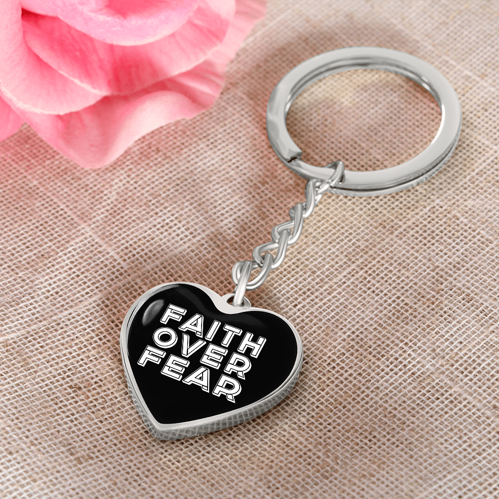 Faith Over Fear (White) – Graphic Heart Keychain – Gift for Her - Gift for Him